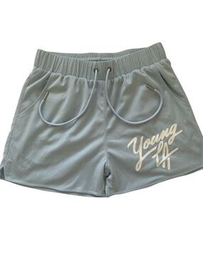 YoungLA Women's Pale Blue Mesh Athletic Shorts with Logo